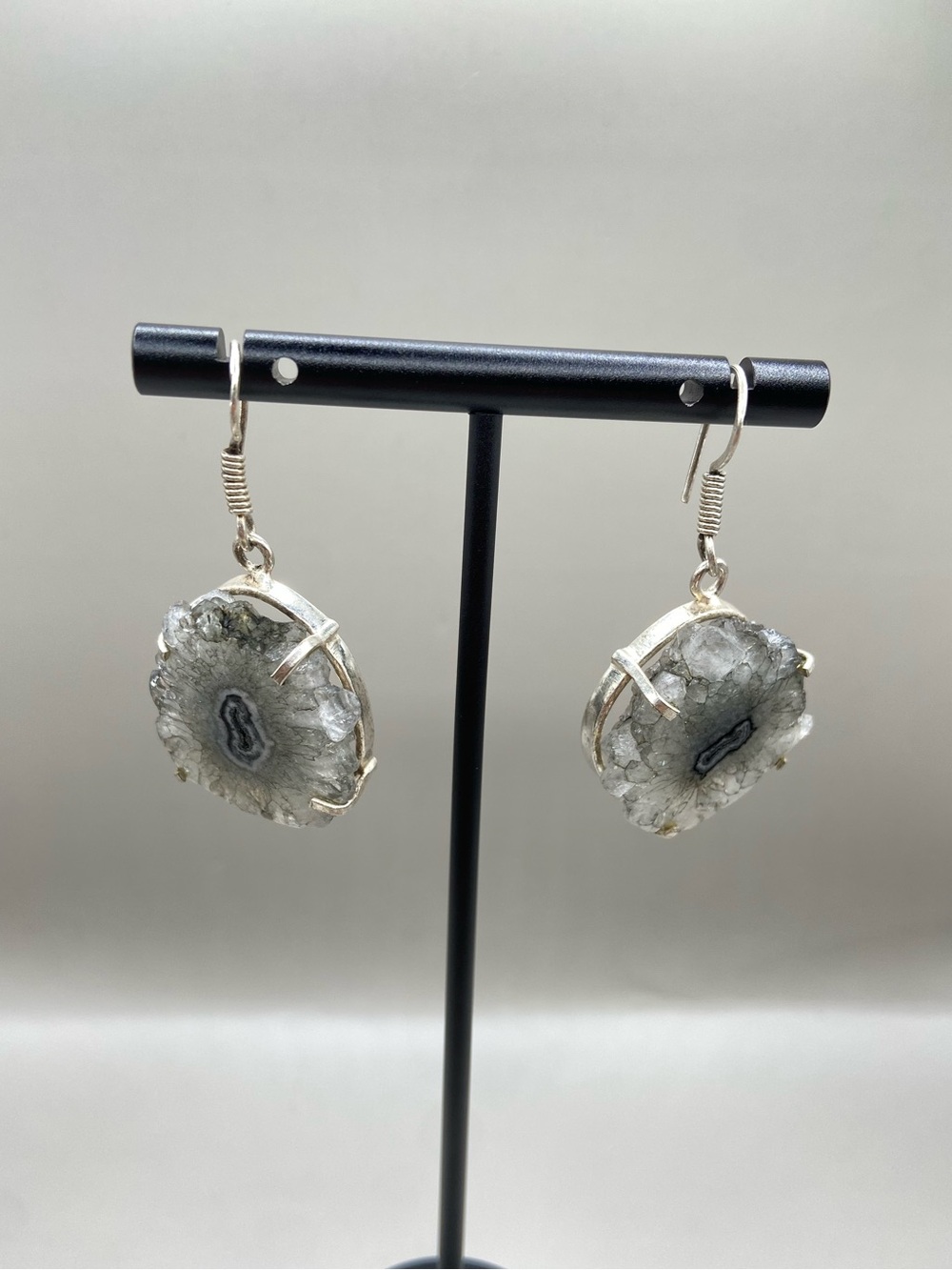 Artisan Sterling Silver Agate Slice Earrings
